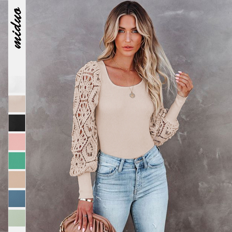 Amazon Hot Sale Autumn Fashion Lace Long Sleeve Pullover Small Pi