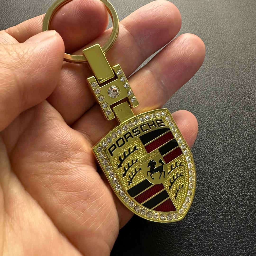 Metal Porsche Car Logo Keyring Keychain with Rhinestone Netby