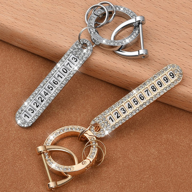 Rhinestone Car Keyring Keychain With Phone Number Golden Silver Netby
