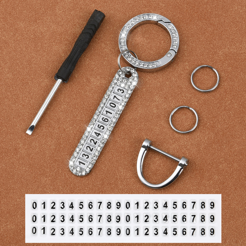 Rhinestone Car Keyring Keychain With Phone Number Golden Silver Netby