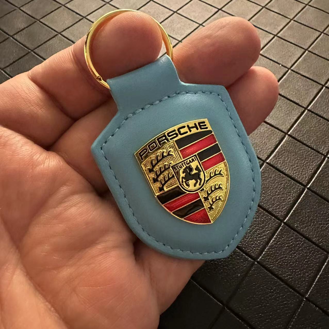 Leather Porsche Car Logo Keyring Keychain Shield Shape Netby