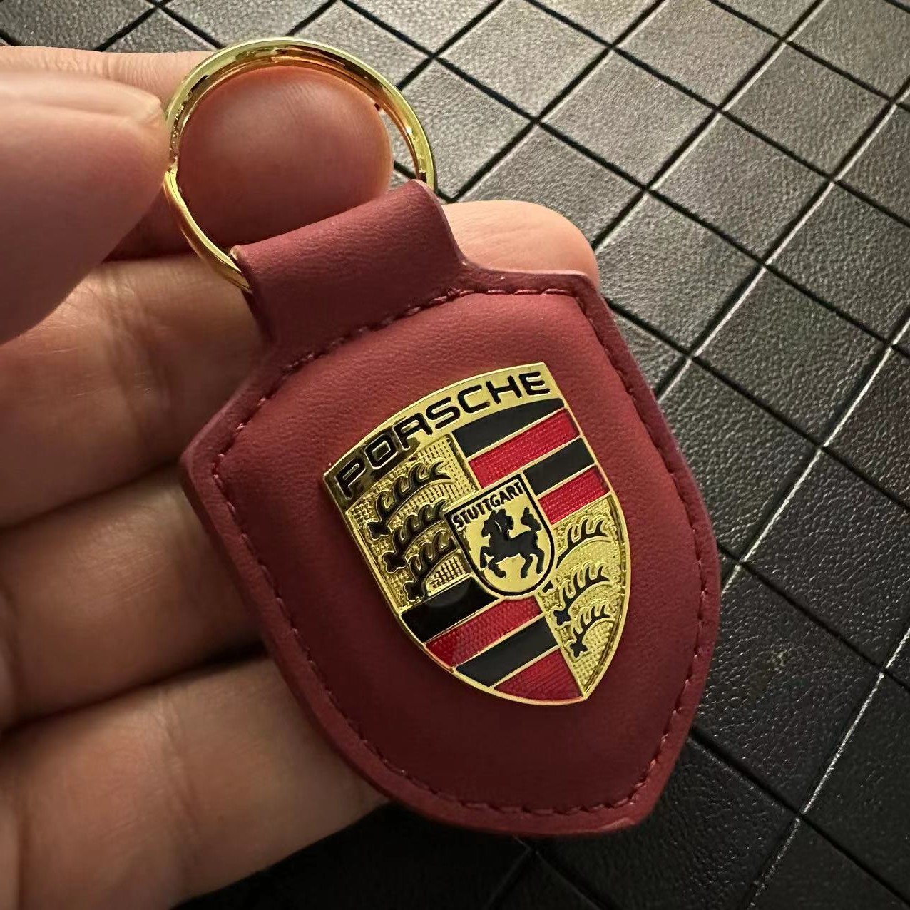 Leather Porsche Car Logo Keyring Keychain Shield Shape Netby