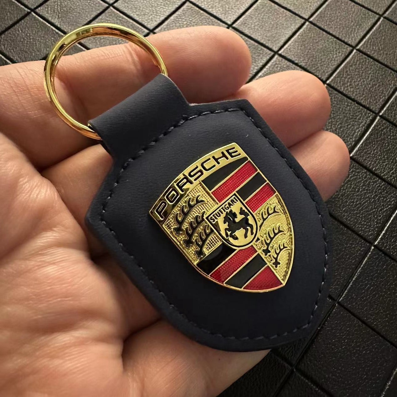 Leather Porsche Car Logo Keyring Keychain Shield Shape Netby