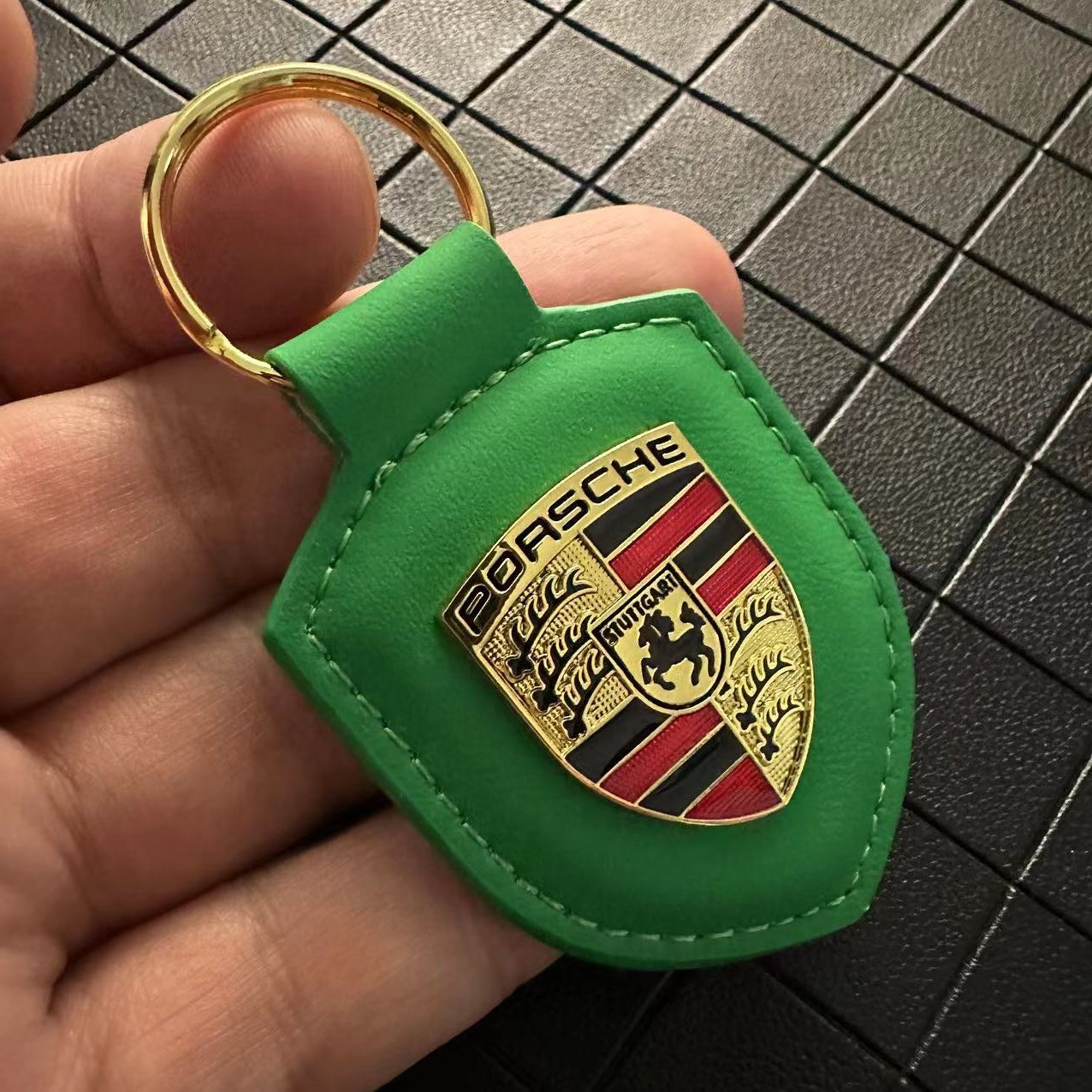 Leather Porsche Car Logo Keyring Keychain Shield Shape Netby