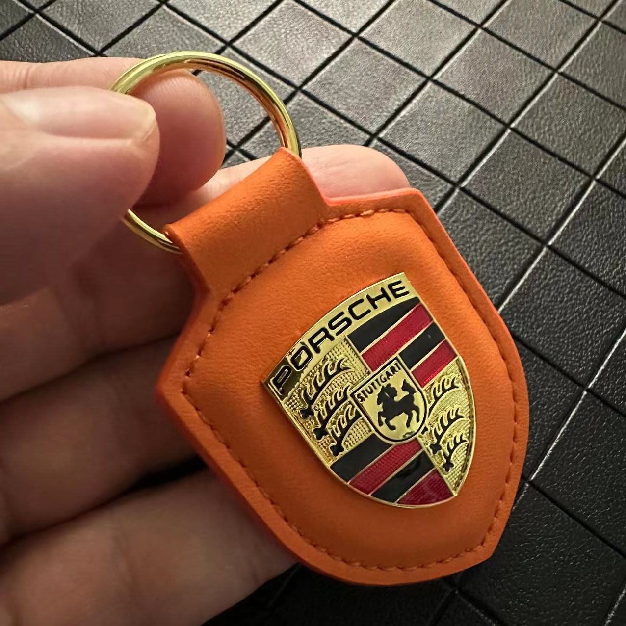 Leather Porsche Car Logo Keyring Keychain Shield Shape Netby