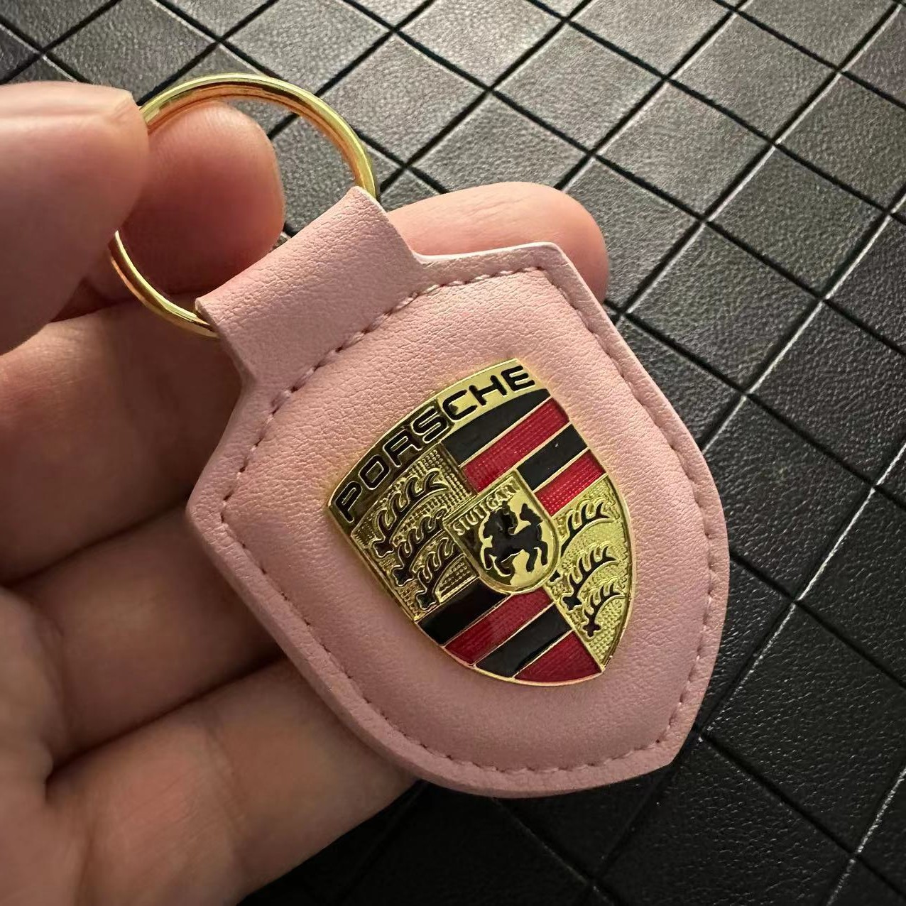 Leather Porsche Car Logo Keyring Keychain Shield Shape Netby