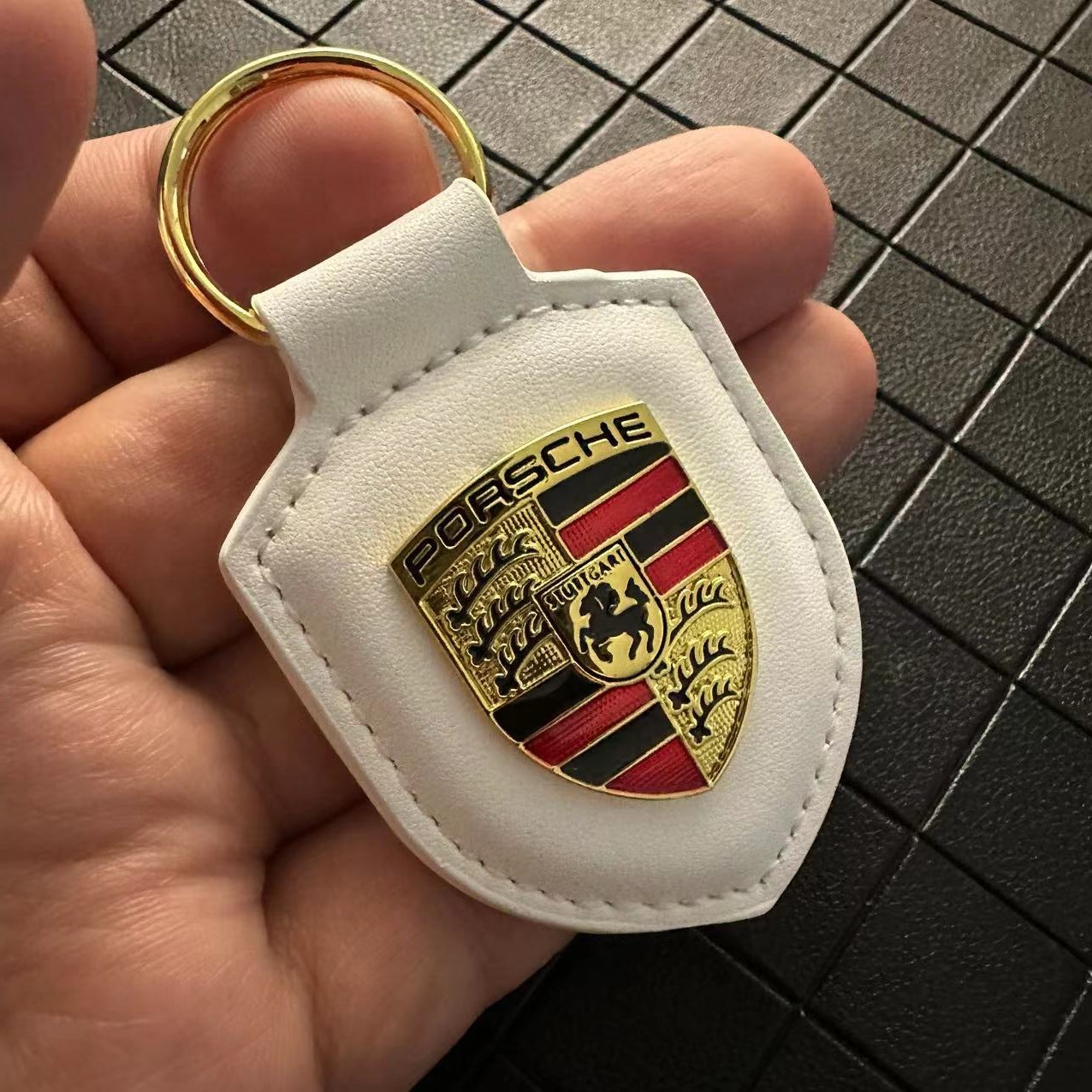 Leather Porsche Car Logo Keyring Keychain Shield Shape Netby