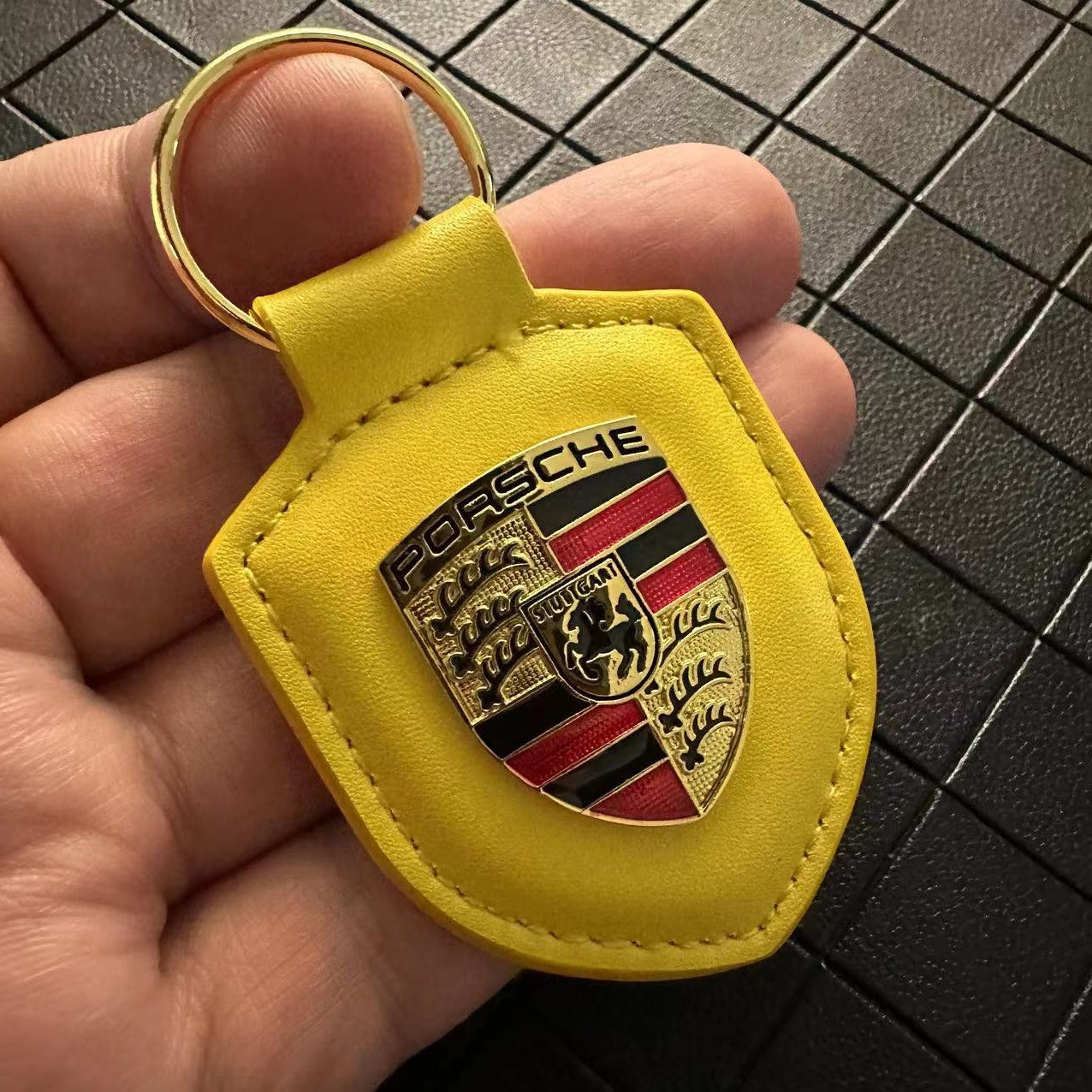 Leather Porsche Car Logo Keyring Keychain Shield Shape Netby