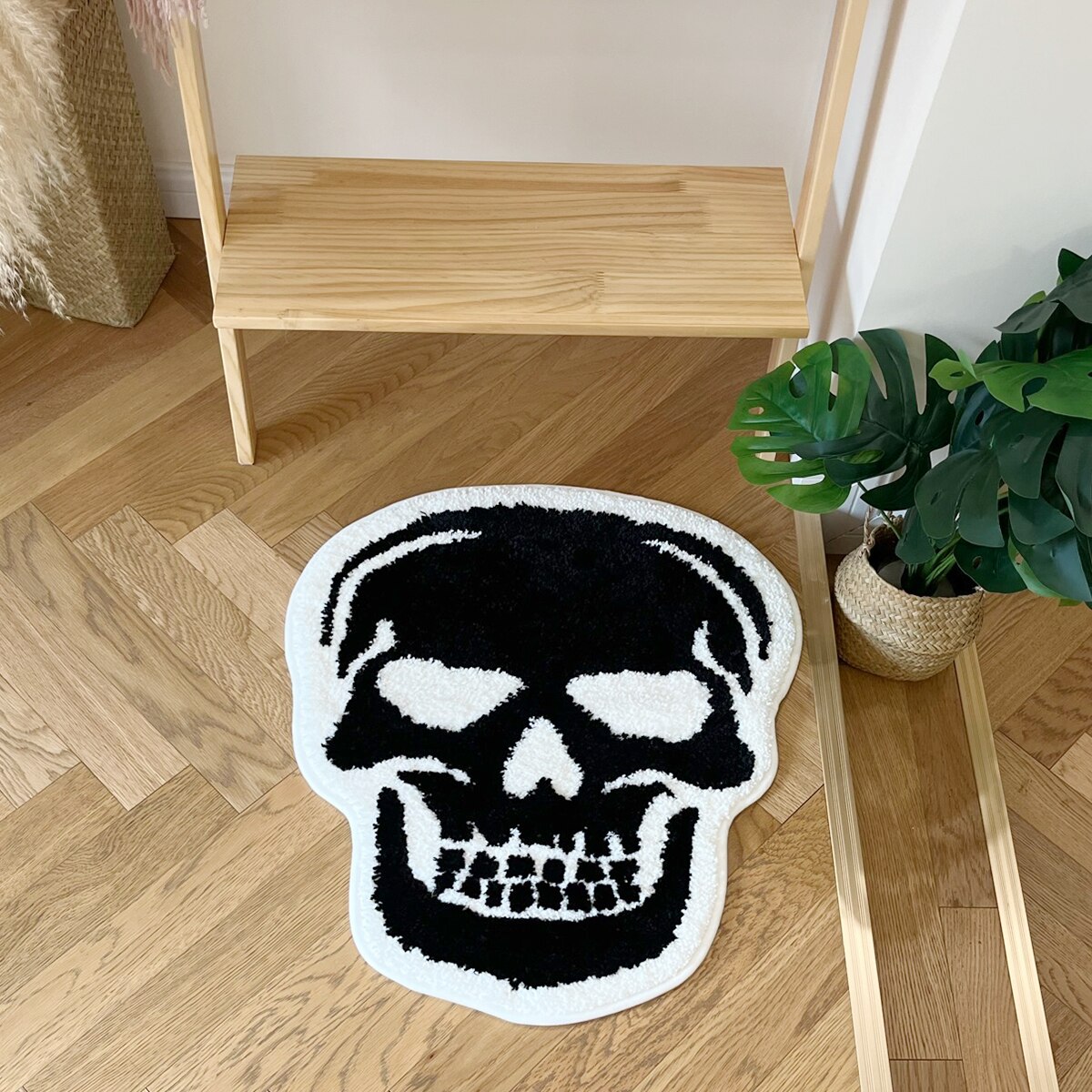 Skull Bath Mat Tufted Rug Gothic Home Decor Halloween Bathroom Mats Black Goth Bedroom Kitchen Room Witchy Spooky Gift