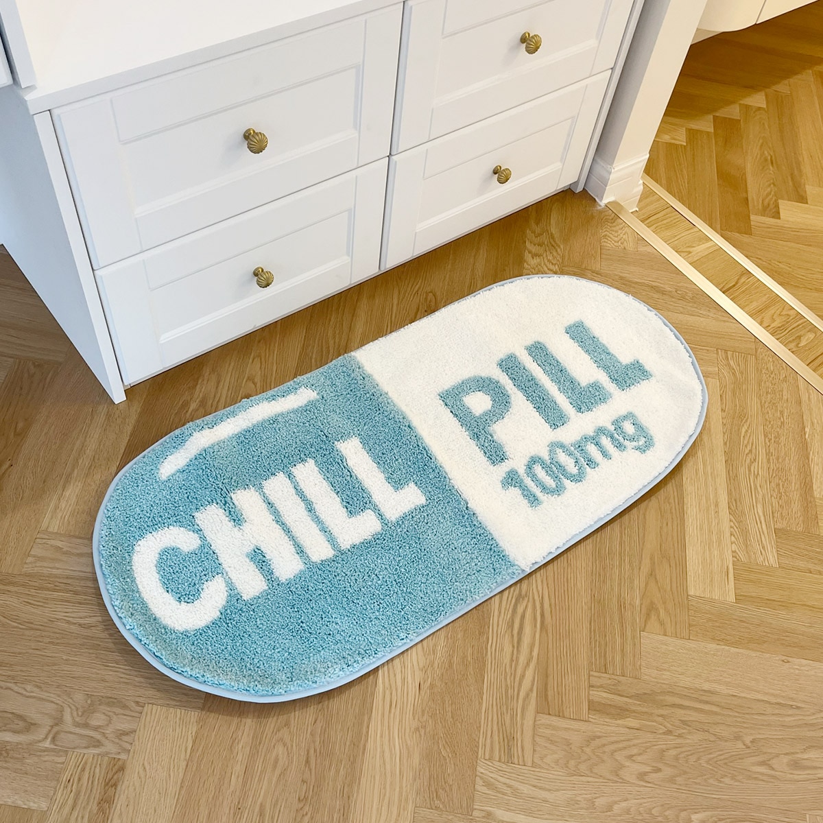 Ultra Soft Tufted Chill Pill Rug Cute Bathroom Mat Blue Game Accent Carpet for Living Room Nonslip Fun Decorative Area Rug