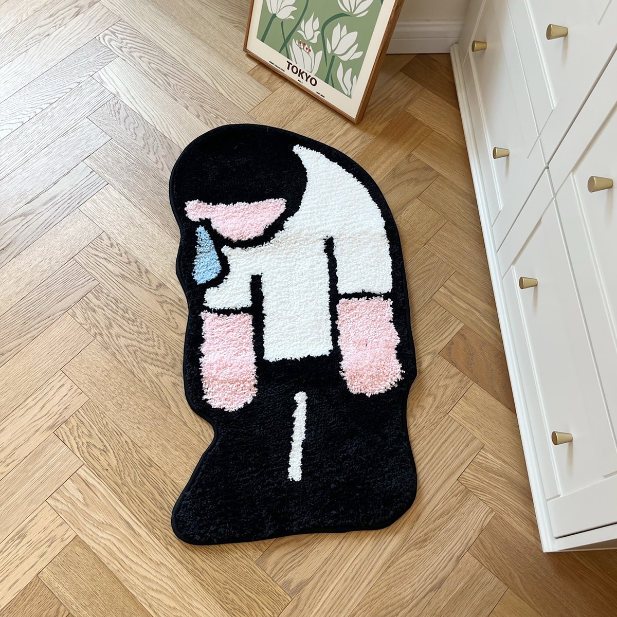 Handmade Tufted Sad Man Rug Doormat Floor Anti Slip Pad Bathroom Soft Plushy Rug Bedroom Bedside Carpet Funny Home Room Decor