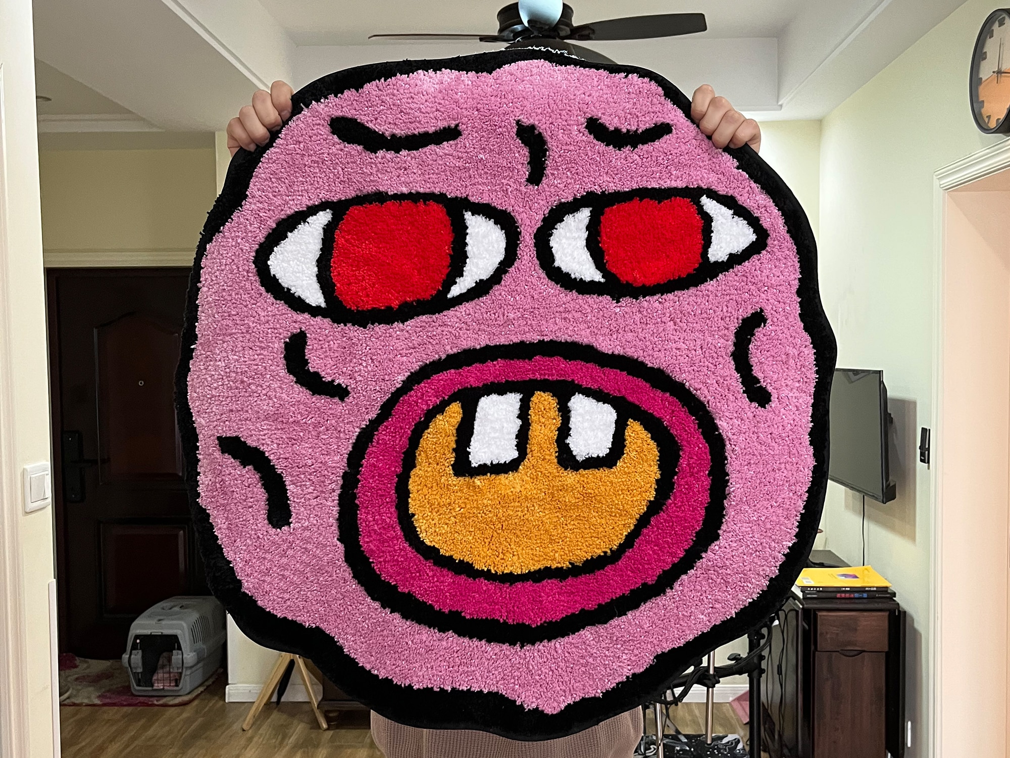 LAKEA Cherry Bomb Rug Pink Handmade Tufted Carpet Room Decor Kawaii Rug Small Rugs for Bedroom Cartoon Circle Punch Needle Rug