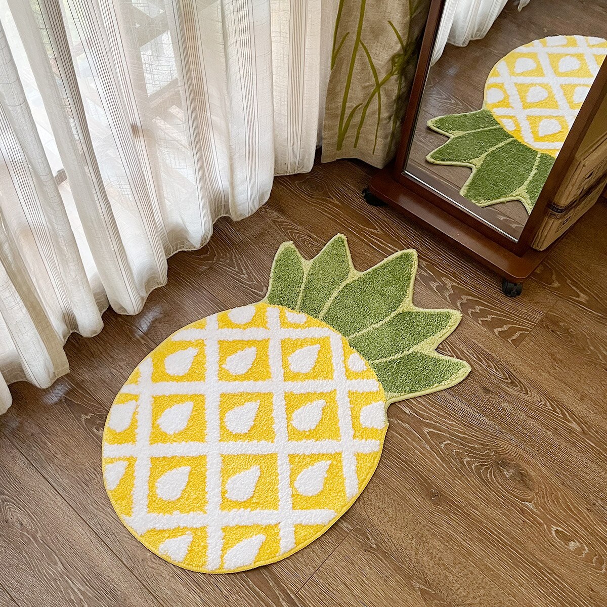 Pineapple Handmade Tufted Rug Non-Slip Fruit Shape Tufting Indoor Mat Washable Welcome Door Carpet Area Rug Decor Living Room