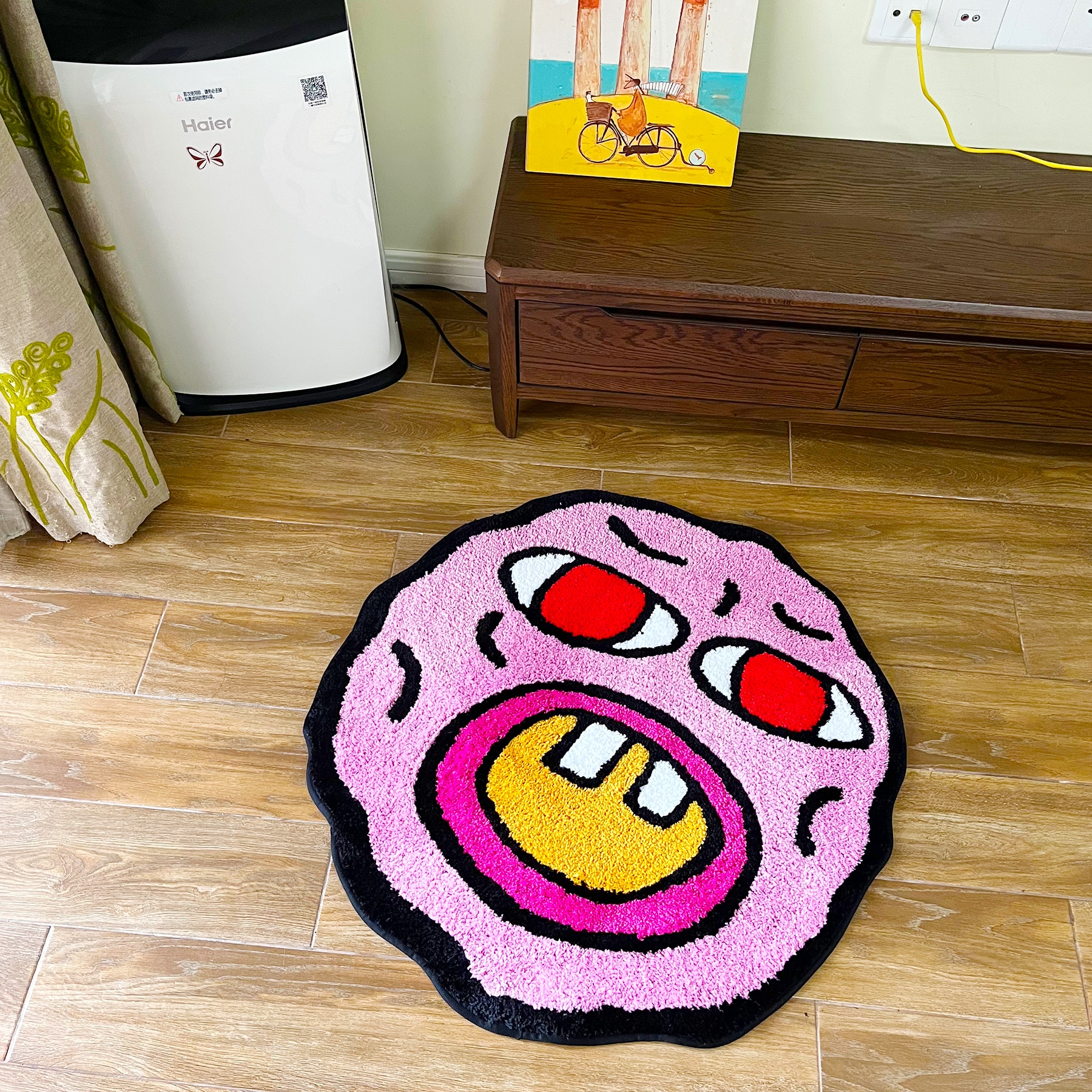 LAKEA Cherry Bomb Rug Pink Handmade Tufted Carpet Room Decor Kawaii Rug Small Rugs for Bedroom Cartoon Circle Punch Needle Rug