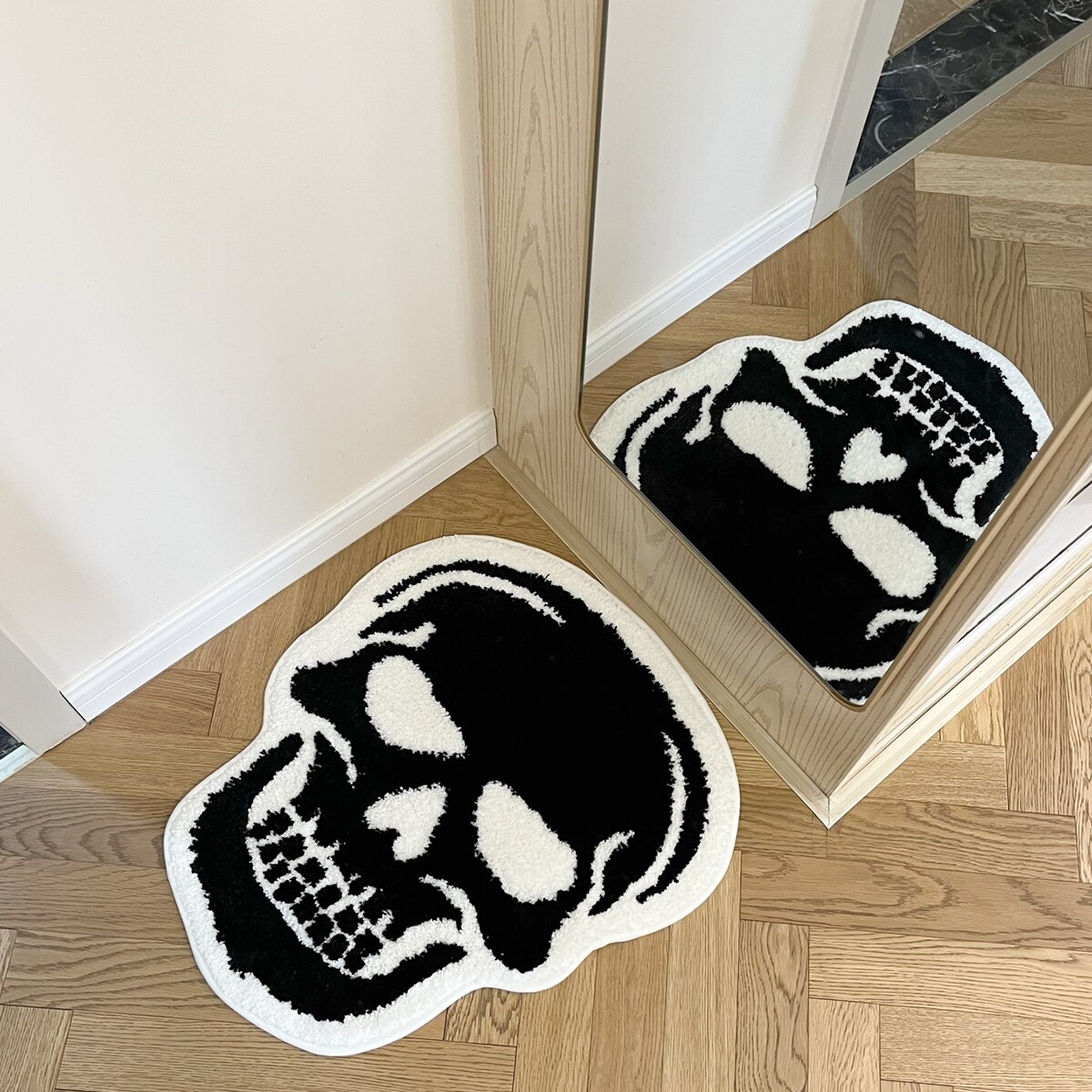 Skull Bath Mat Tufted Rug Gothic Home Decor Halloween Bathroom Mats Black Goth Bedroom Kitchen Room Witchy Spooky Gift