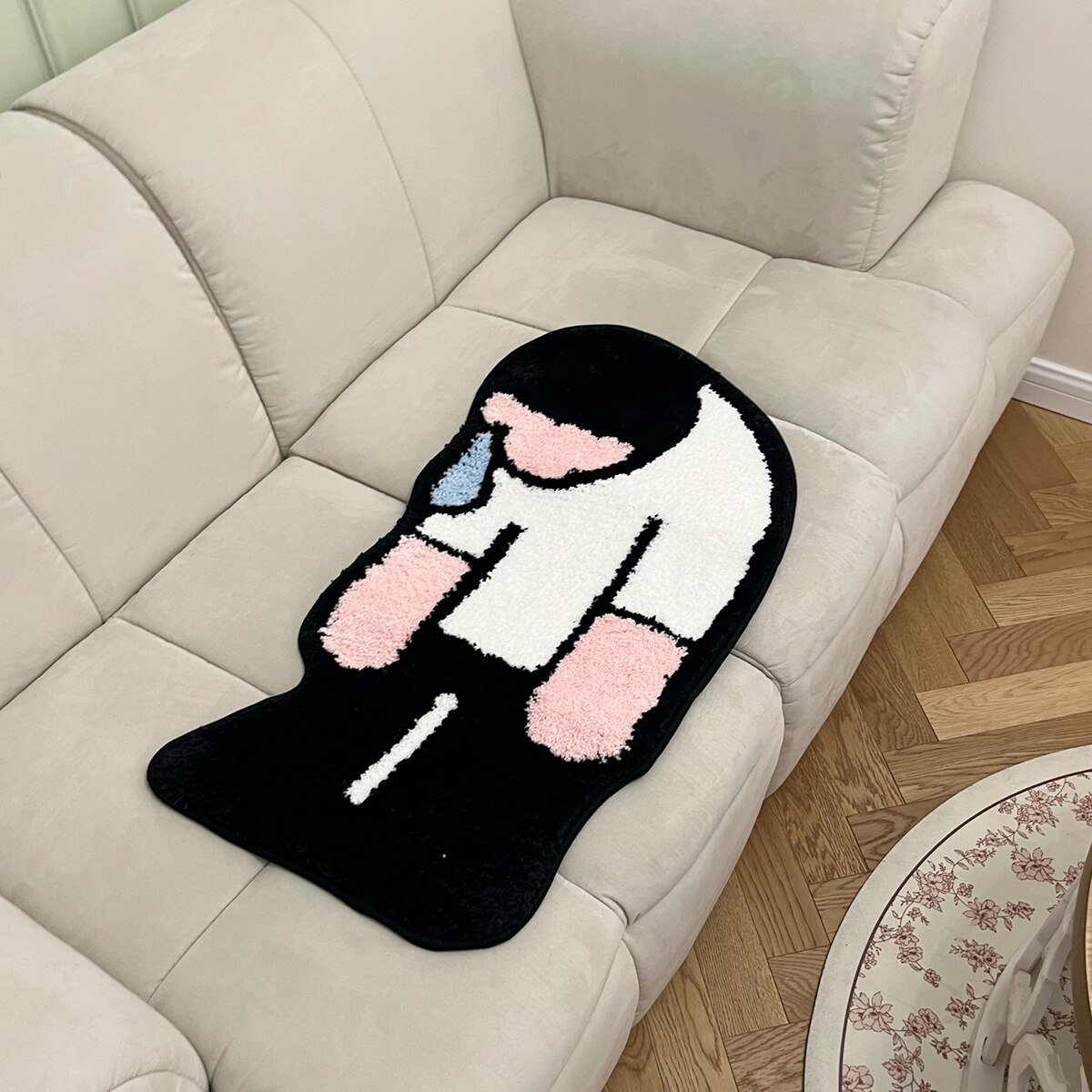 Handmade Tufted Sad Man Rug Doormat Floor Anti Slip Pad Bathroom Soft Plushy Rug Bedroom Bedside Carpet Funny Home Room Decor