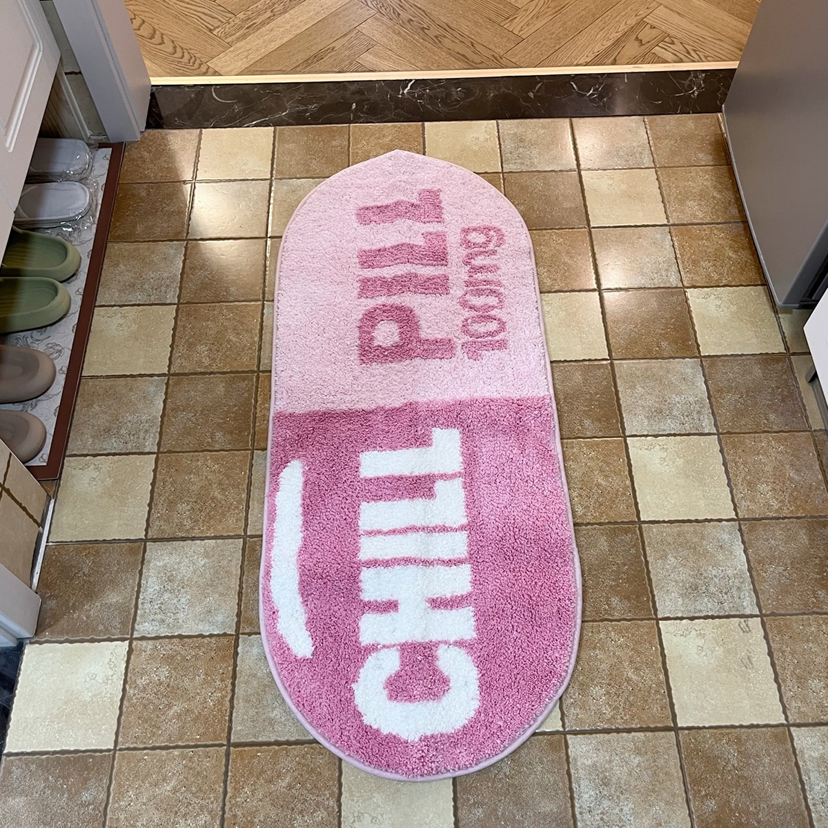 LAKEA Chill Pill Custom Rug Oval Tufted Rug Bath Mat Door Floor Mat Pink Home Decor Carpet Camping Mat Waterproof  Anti-Slip