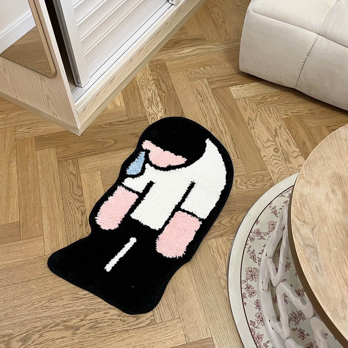 Handmade Tufted Sad Man Rug Doormat Floor Anti Slip Pad Bathroom Soft Plushy Rug Bedroom Bedside Carpet Funny Home Room Decor