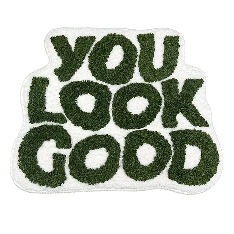 Ins You Look Good Tufted Rug Green Bathoom Small Cool Rugs Plushy Bedside Mat Aesthetic Home Decor Non-slip Absorbent Bath Mat