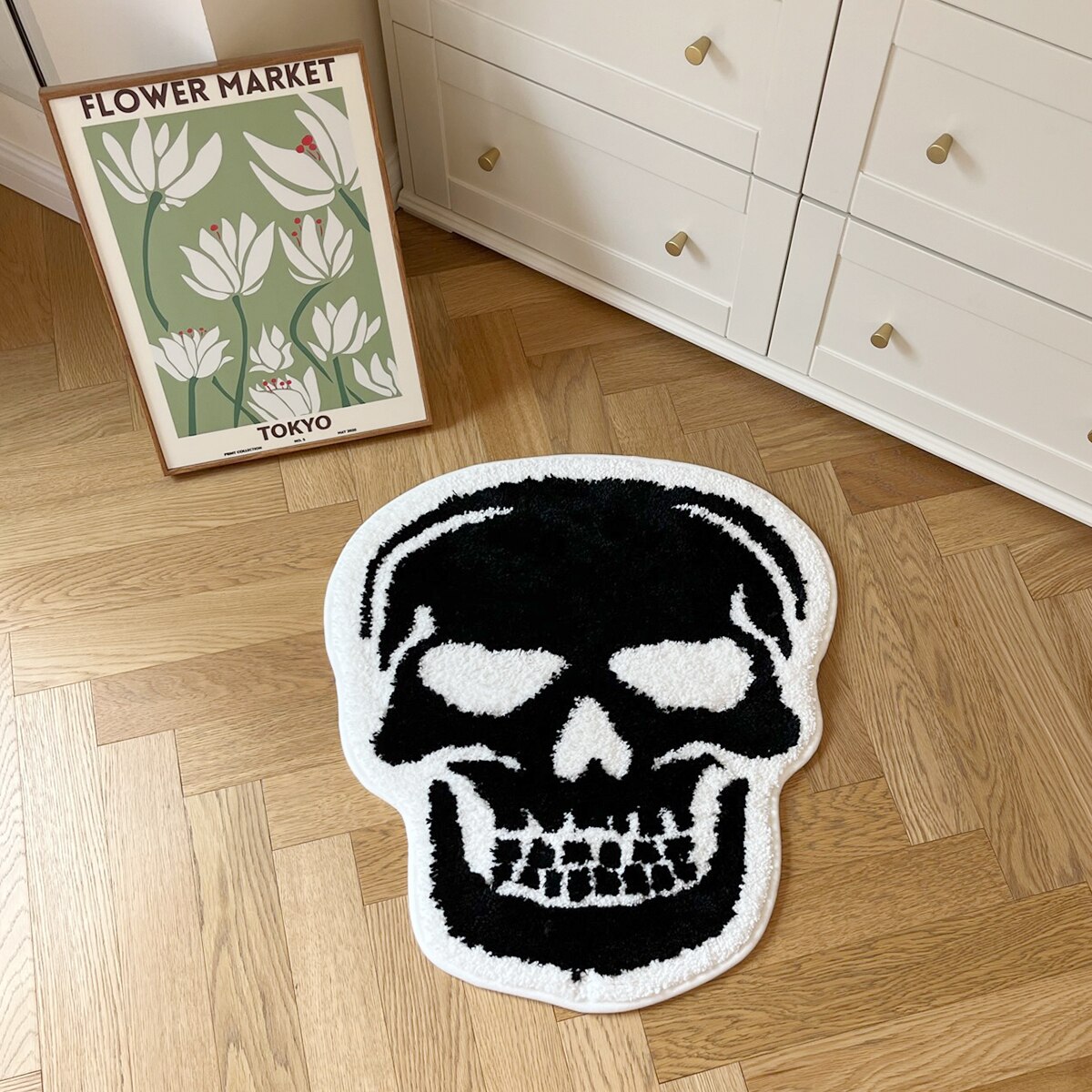 Skull Bath Mat Tufted Rug Gothic Home Decor Halloween Bathroom Mats Black Goth Bedroom Kitchen Room Witchy Spooky Gift