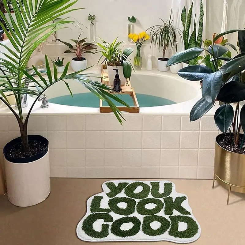 Ins You Look Good Tufted Rug Green Bathoom Small Cool Rugs Plushy Bedside Mat Aesthetic Home Decor Non-slip Absorbent Bath Mat