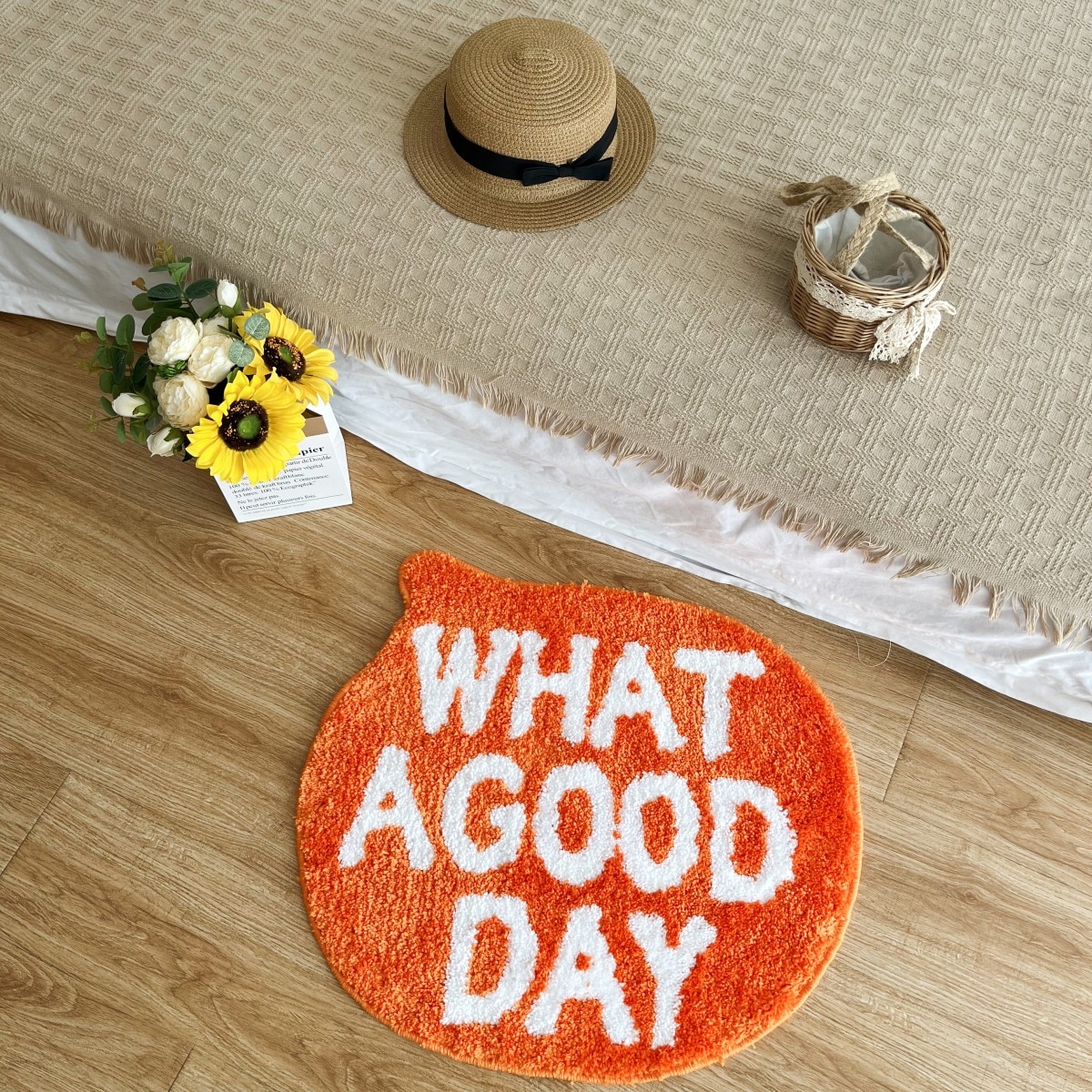 Orange Funky Area Tufted Floor Rug Bathroom Soft Fluffy Rug Nordic Letters Elements for Pets Rug Living Room Bed Side Carpets