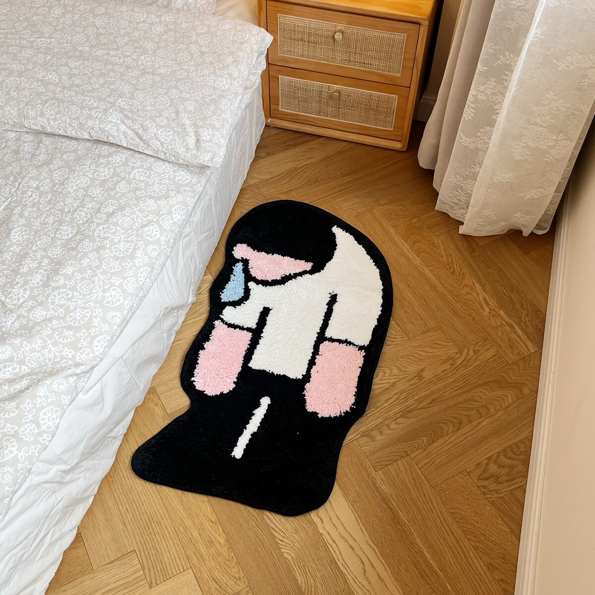Handmade Tufted Sad Man Rug Doormat Floor Anti Slip Pad Bathroom Soft Plushy Rug Bedroom Bedside Carpet Funny Home Room Decor