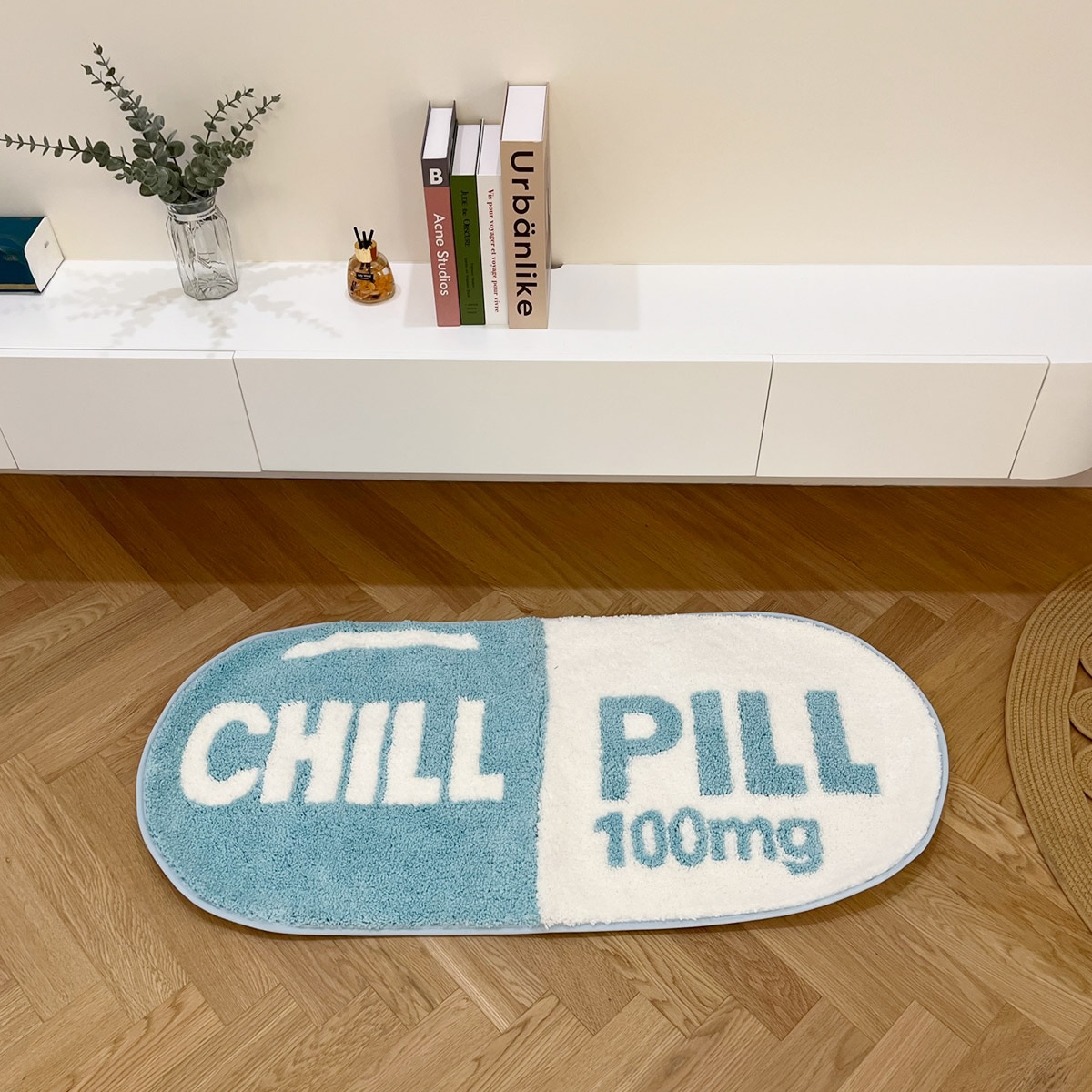 Ultra Soft Tufted Chill Pill Rug Cute Bathroom Mat Blue Game Accent Carpet for Living Room Nonslip Fun Decorative Area Rug