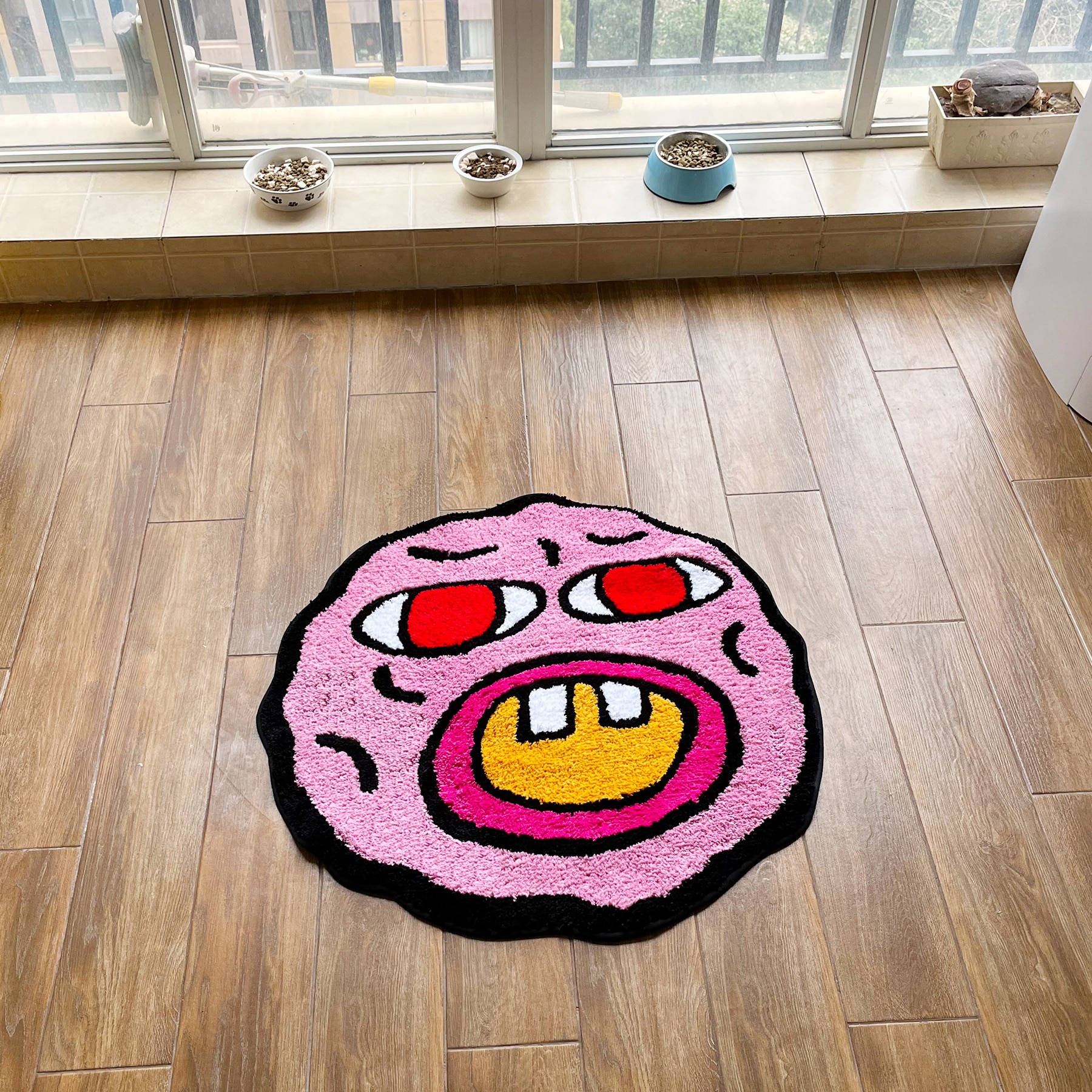 LAKEA Cherry Bomb Rug Pink Handmade Tufted Carpet Room Decor Kawaii Rug Small Rugs for Bedroom Cartoon Circle Punch Needle Rug