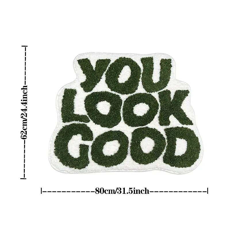 Ins You Look Good Tufted Rug Green Bathoom Small Cool Rugs Plushy Bedside Mat Aesthetic Home Decor Non-slip Absorbent Bath Mat