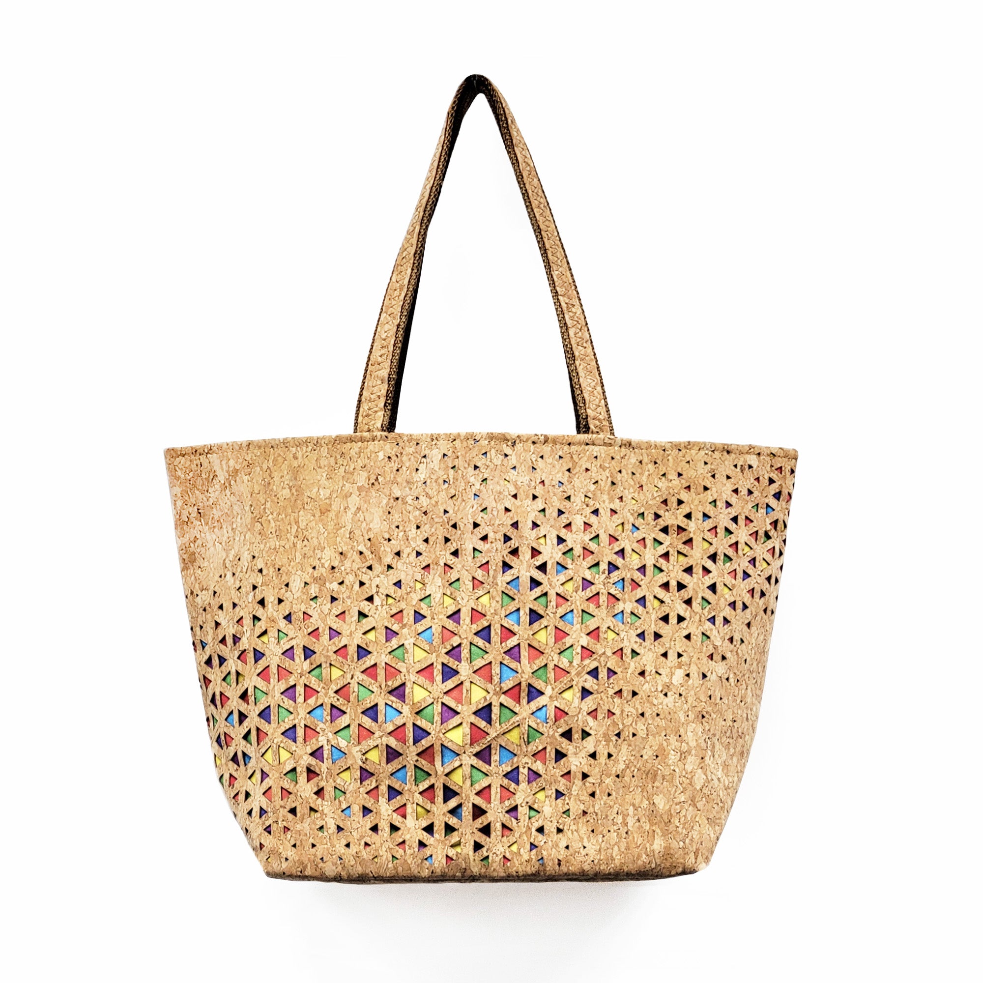 Colourful Triangle Hollow Out Cork Tote Bag-GoHeyHey Design Store