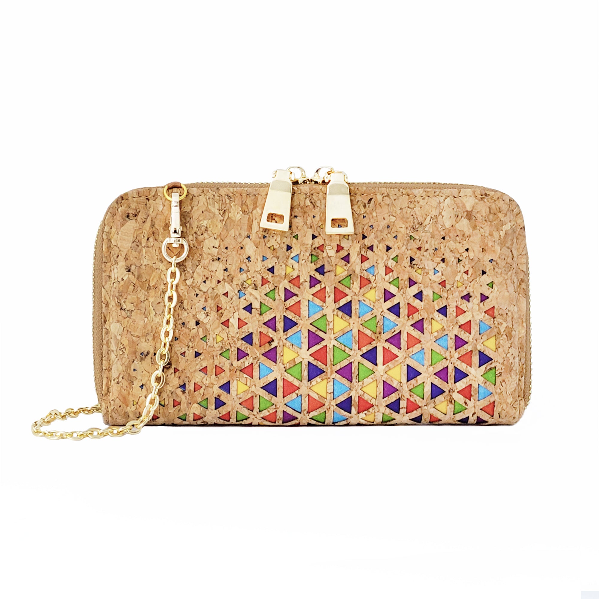 Cork Wallet Bag with Cross Body Chain (Colourful Triangle Hollow Out)-GoHeyHey Design Store