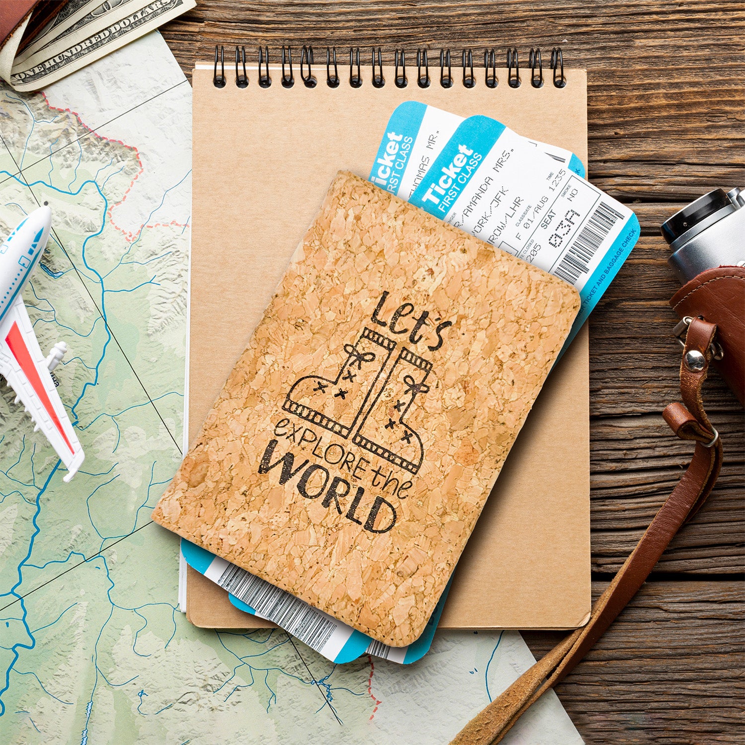 Natural Cork Luggage Tag and Passport Holder Set