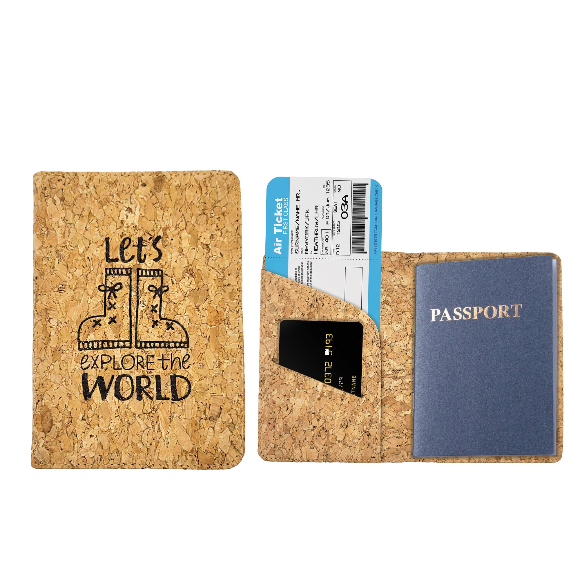 Natural Cork Luggage Tag and Passport Holder Set