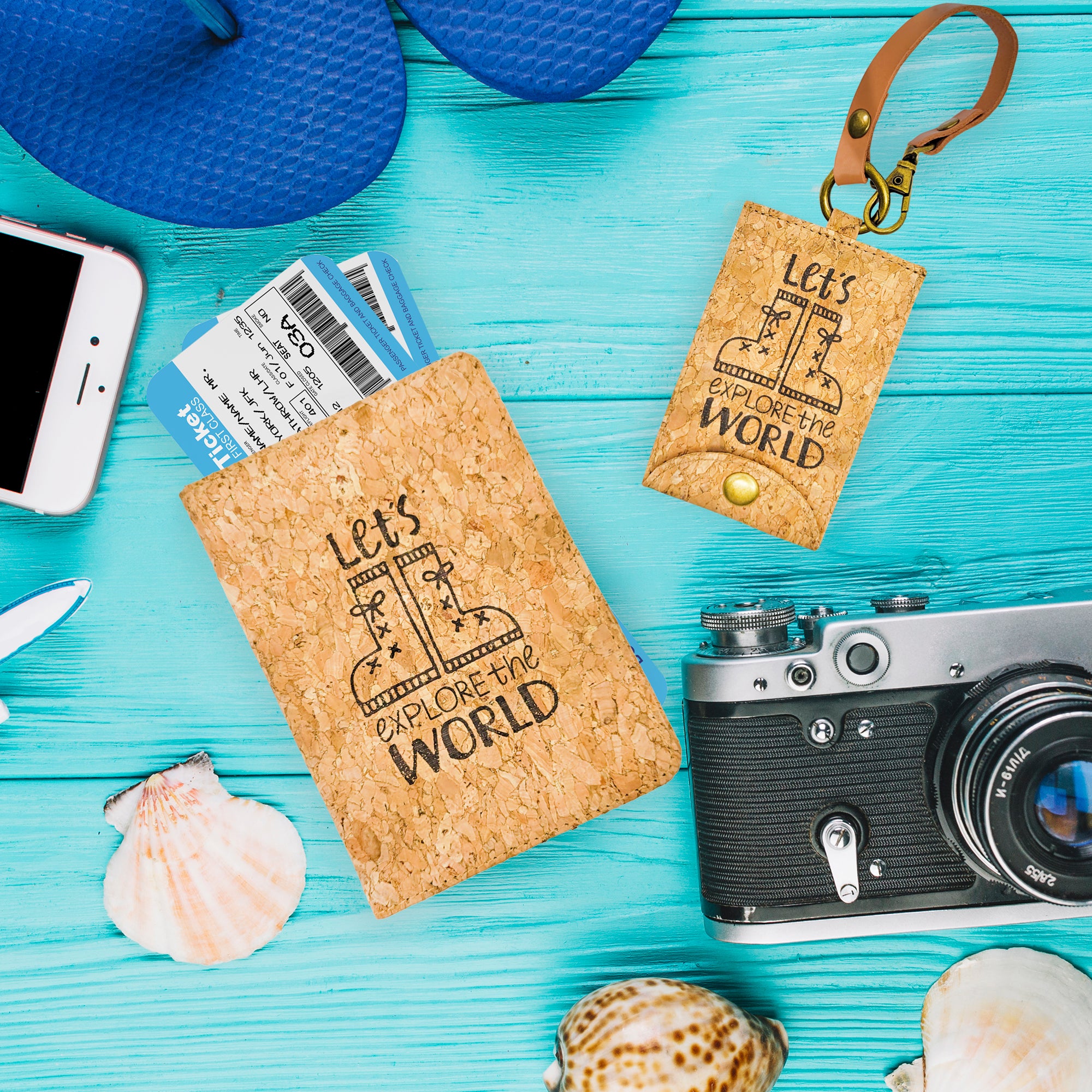 Cork Fabric Travel Set (Passport Holder + Luggage Tag)-gifts for people who love to travel