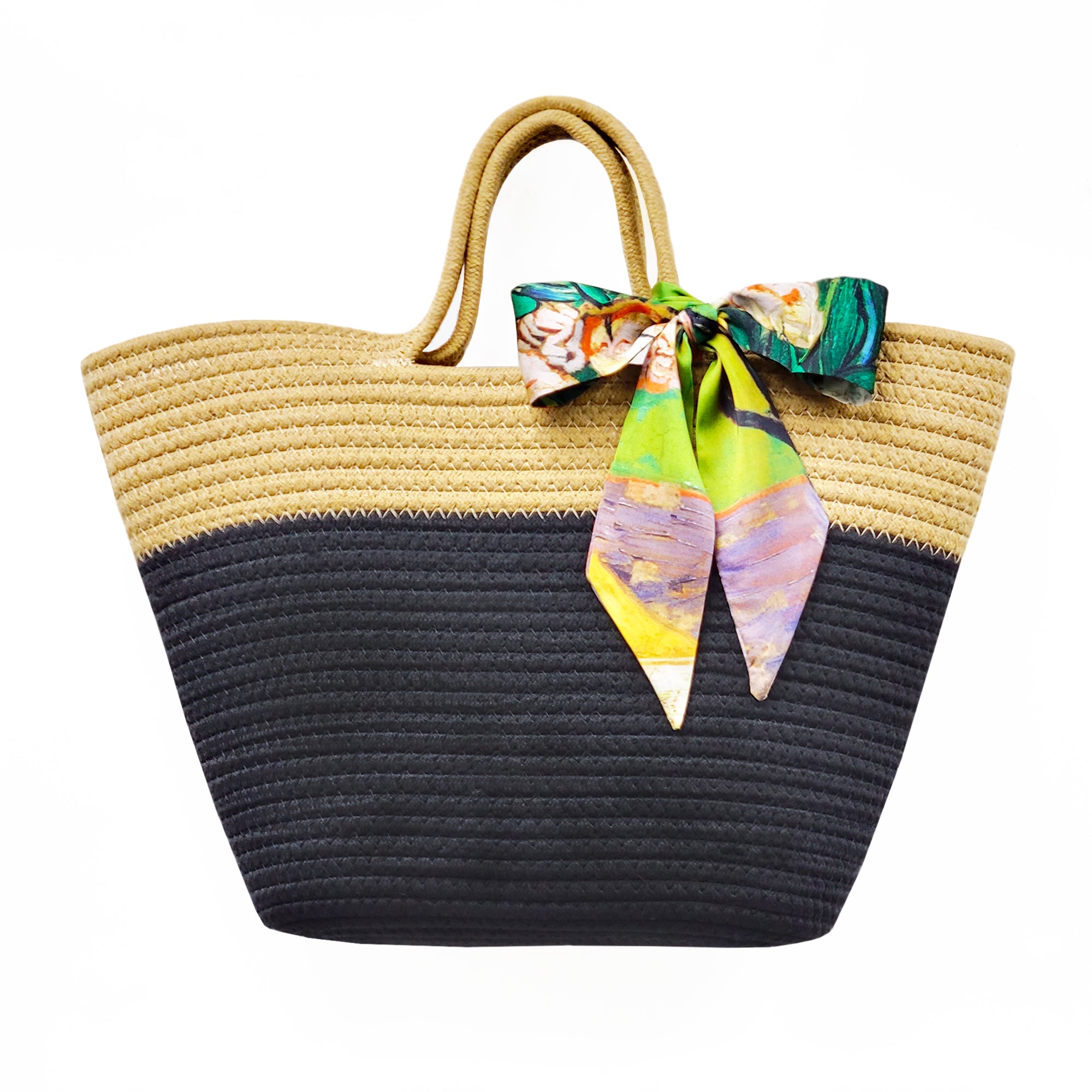 Cotton Rope Casual Tote with Scarf Bow-GoHeyHey Design Store