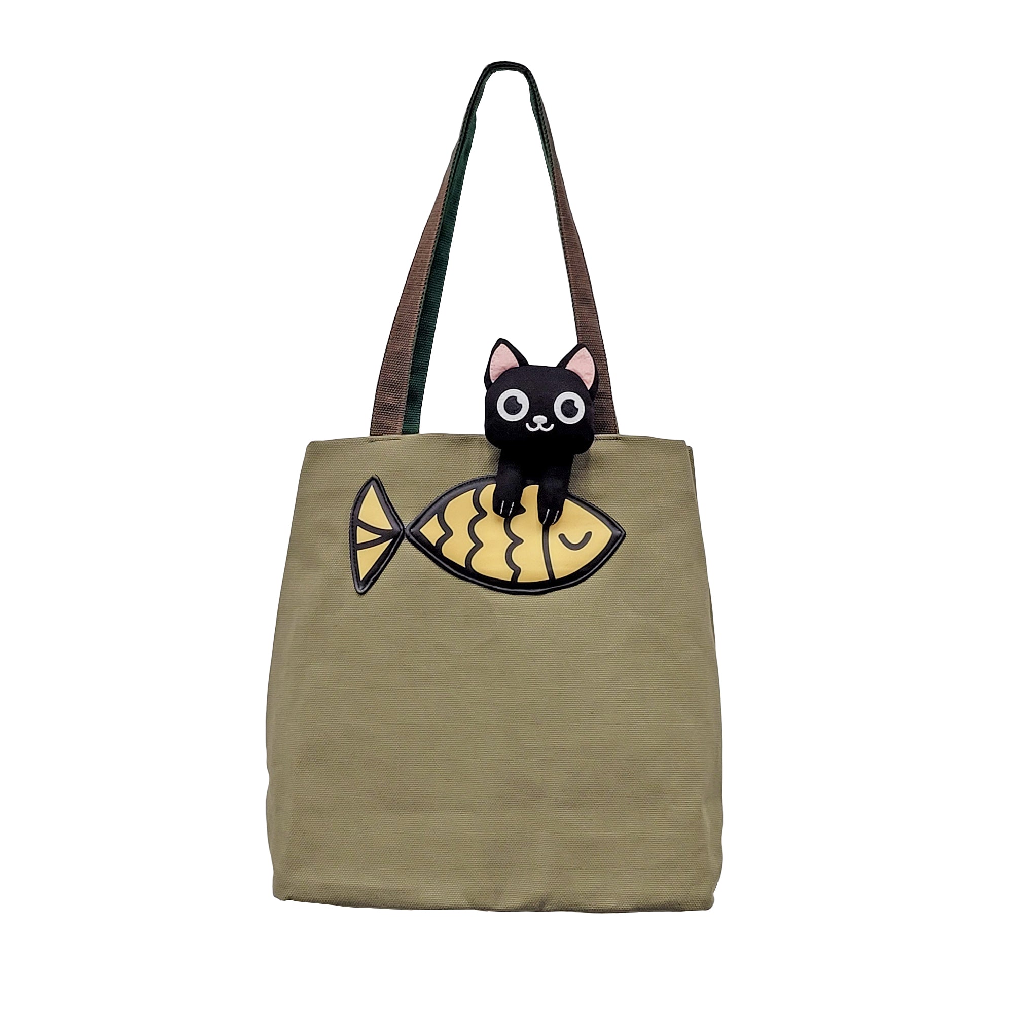 Cute Black Cat Tote Bag with Zipper Pouch-everyday bag-tote bag for women-weekender bag for women
