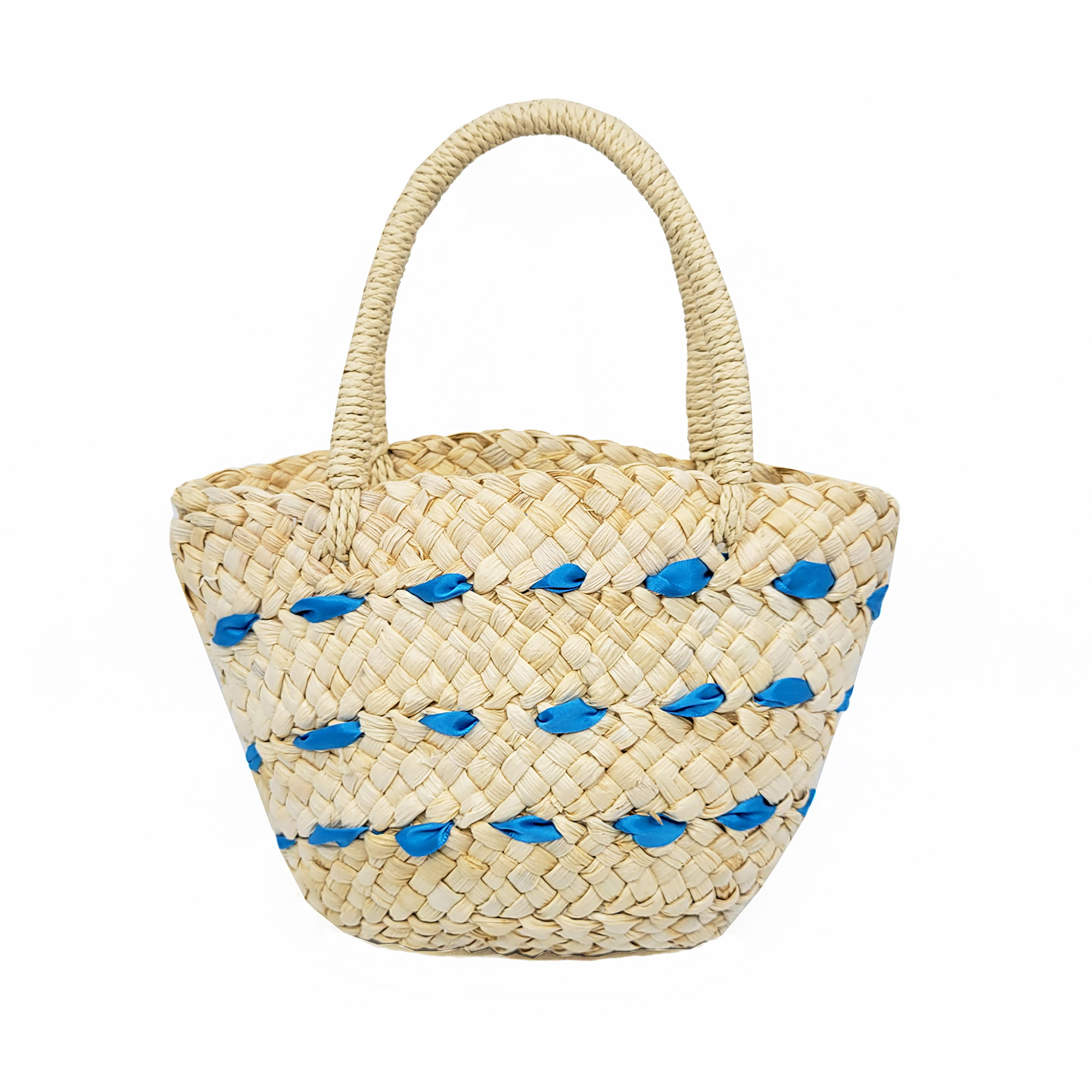 Corn Husk Straw Handy Bag with Ribbon Decoration-GoHeyHey Design Store