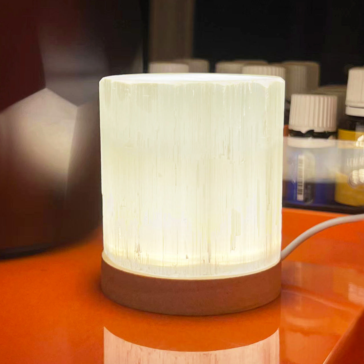 Natural Selenite Crystal Candle Holder + LED Night Light (Dual Functions)-GoHeyHey Design Store
