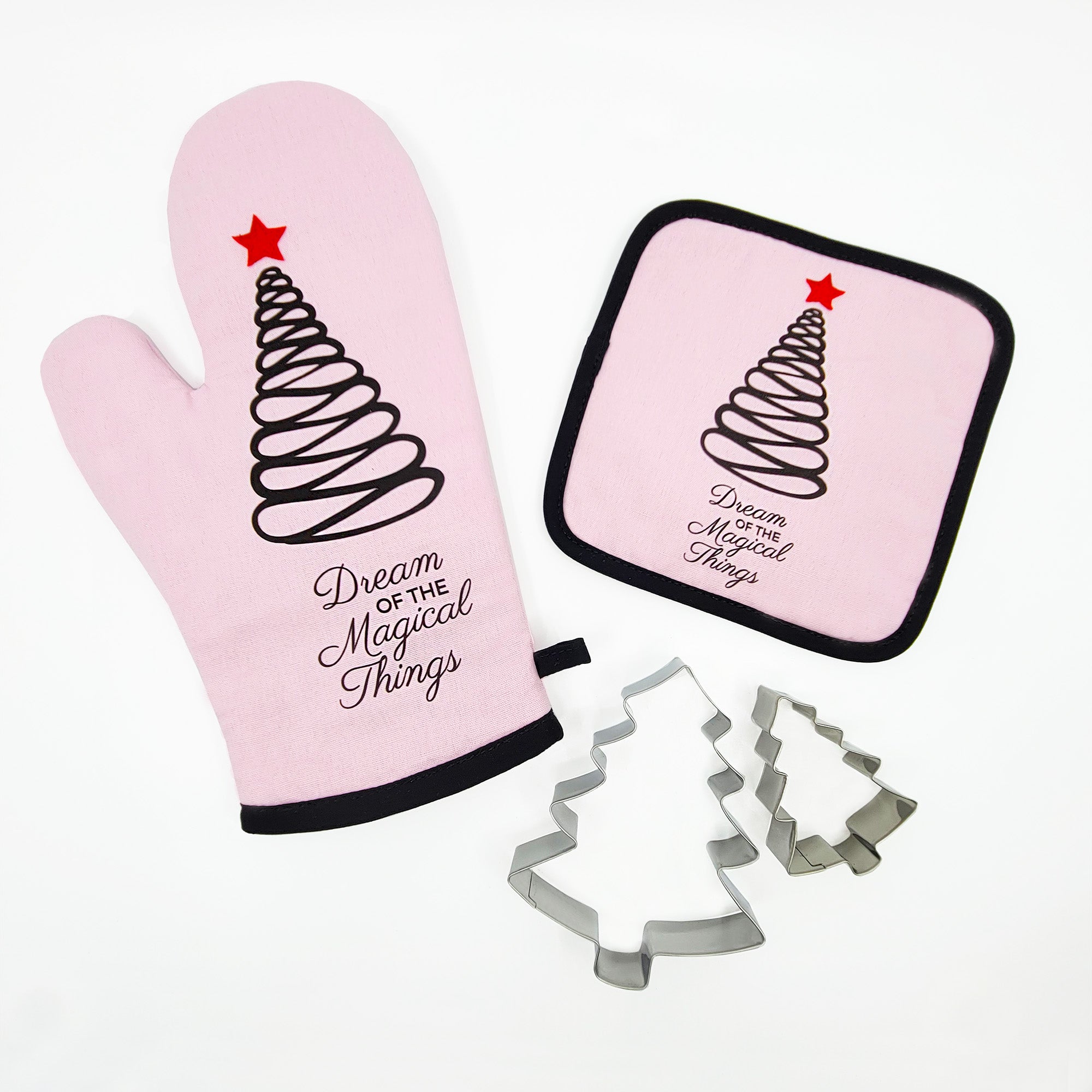 Christmas Oven Mitt / Potholder + Cookie Cutter Set (Pink)-GoHeyHey Design Store