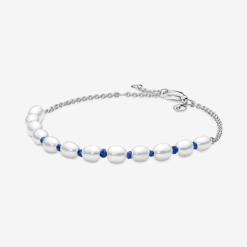 Freshwater Cultured Pearl Blue Cord Chain Bracelet