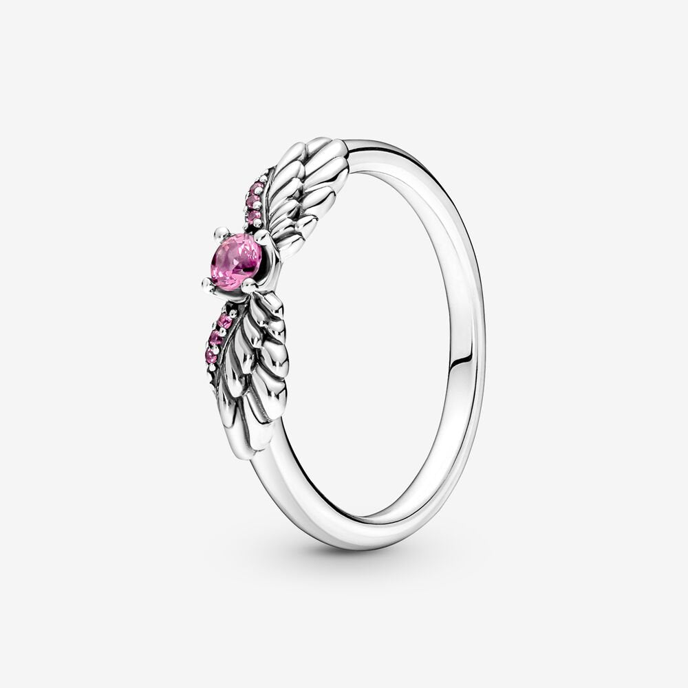 Sparkling Angel Wings Ring | Pink Crystal