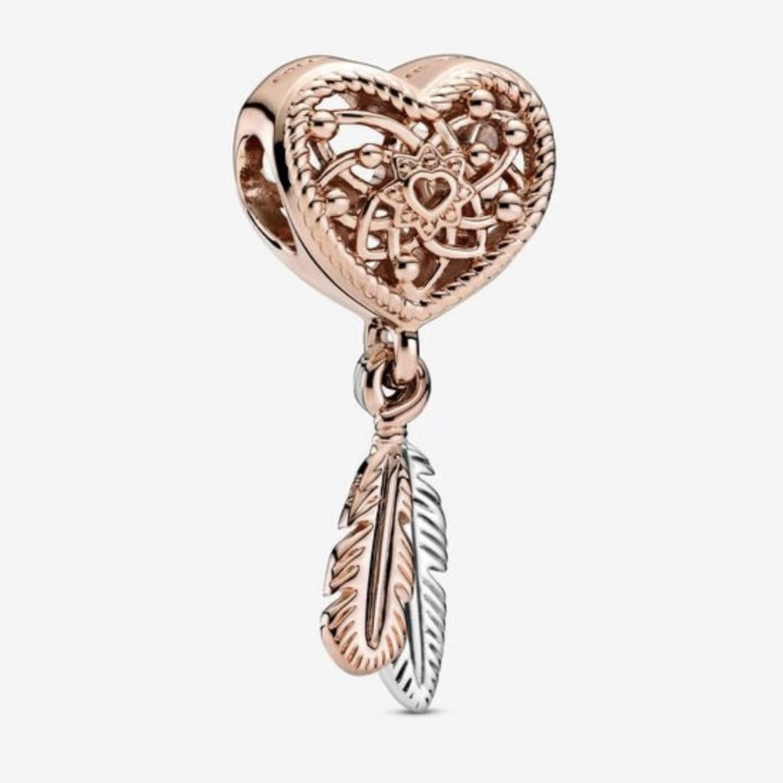 Openwork Heart & Two Feathers Dreamcatcher Charm
