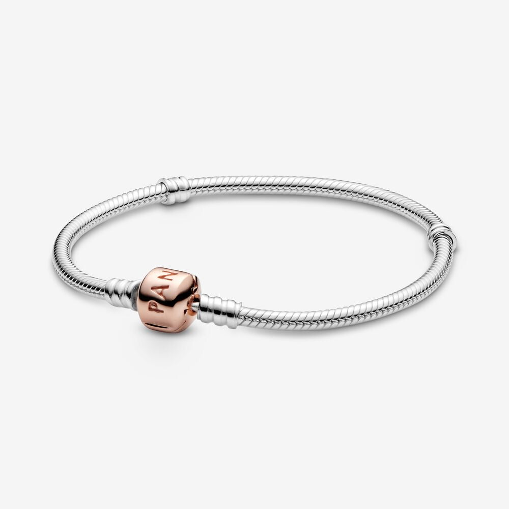 Silver with Rose Barrel Clasp Bracelet