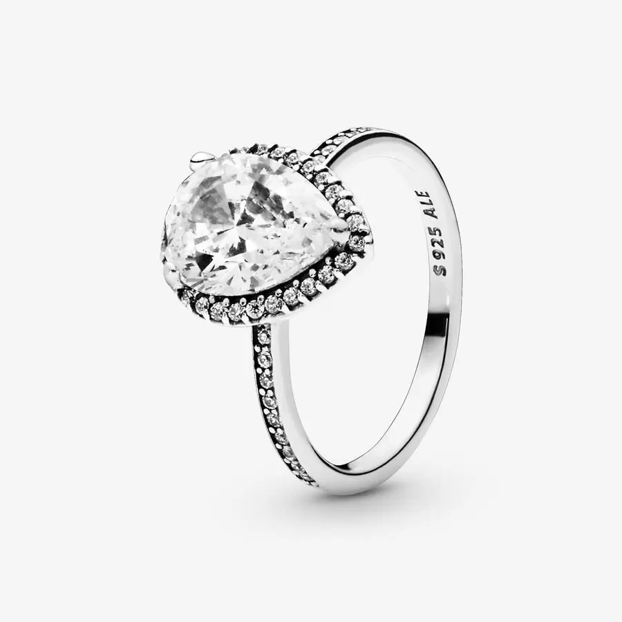 Sparkling Teardrop Halo Ring