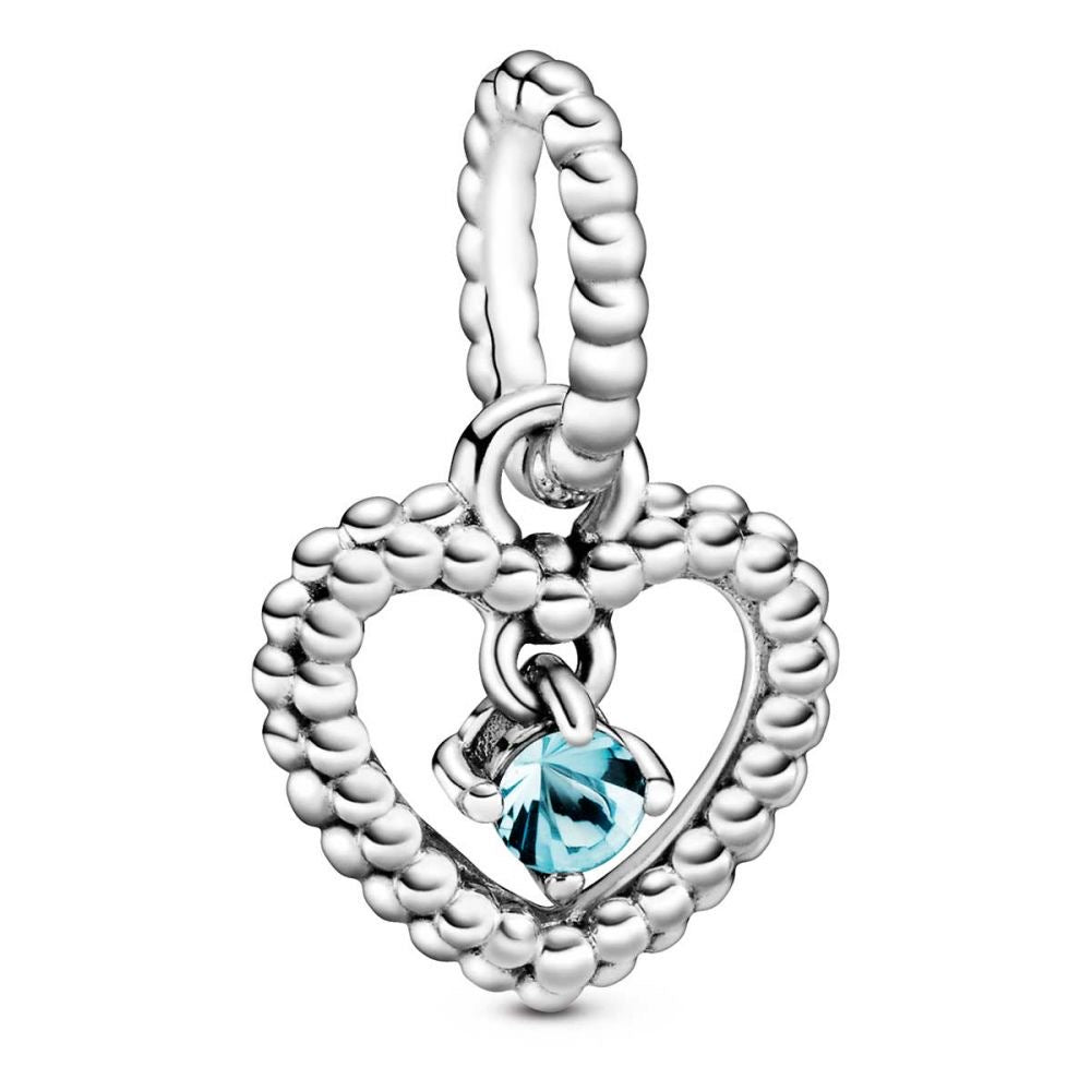 March Aqua Blue Beaded Heart Dangle Charm