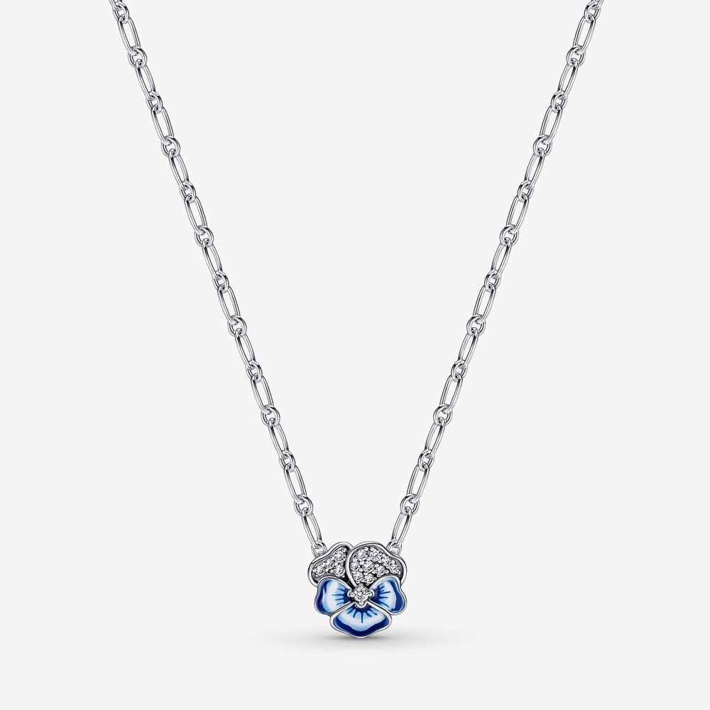 Blue Pansy Flower Pendant Necklace