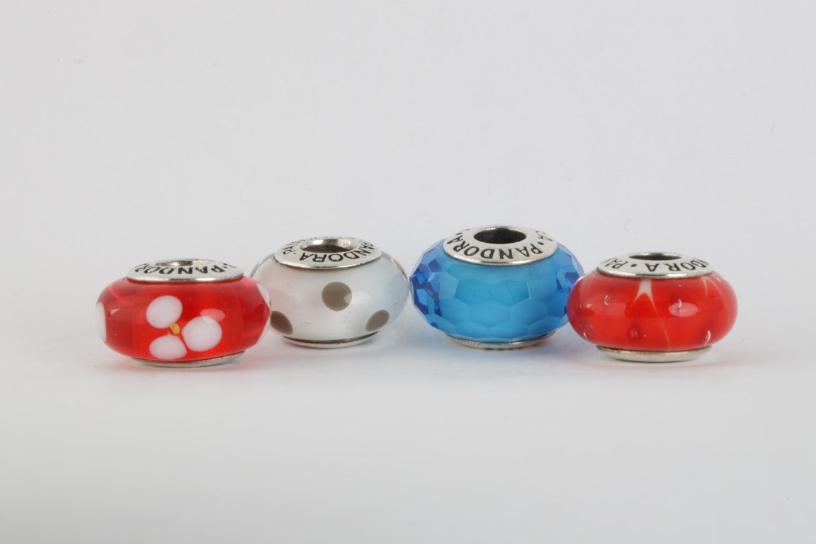 4 Silver & Murano Glass Charms (13.2g)