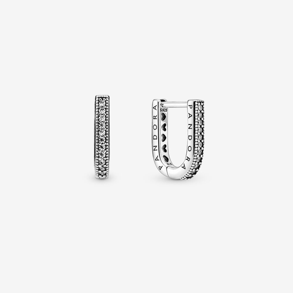 U-shaped Hoop Earrings, Clear CZ