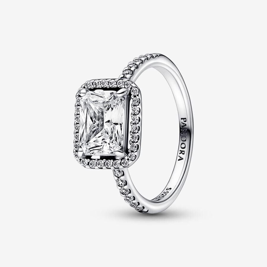 Rectangular Sparkling Halo Ring